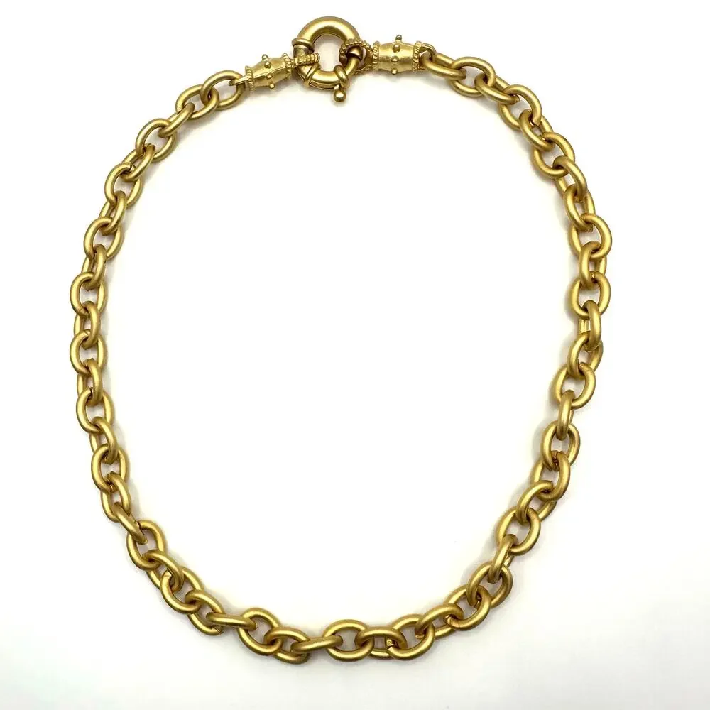 1980s 1990s vintage Etruscan Revival matte gold tone cable link chain necklace